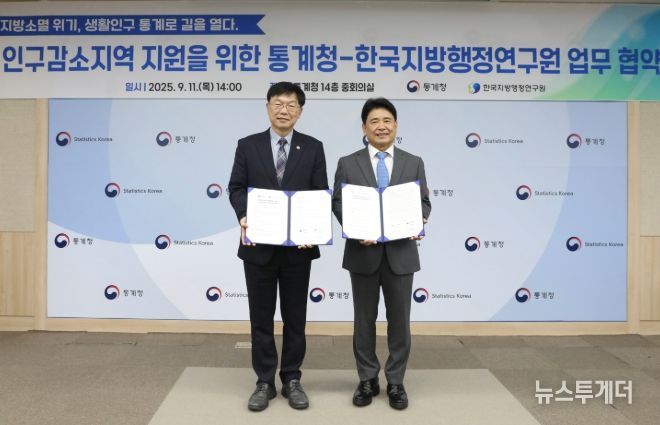 지방소멸 위기극복을 위한 통계청-한국지방행정연구원 업무협약 체결(왼쪽 안형준 통계청장)