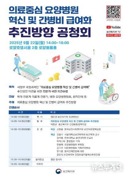 「의료중심 요양병원 혁신 및 간병 급여화 추진방향(안)」공청회 포스터