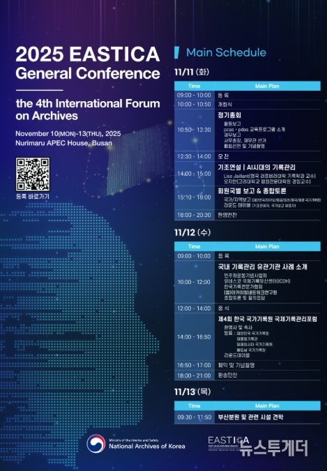 '2025년 동아시아기록관리협의회(EASTICA) 및 제4회 한국 국가기록원 국제기록관리포럼' 개최 포스터