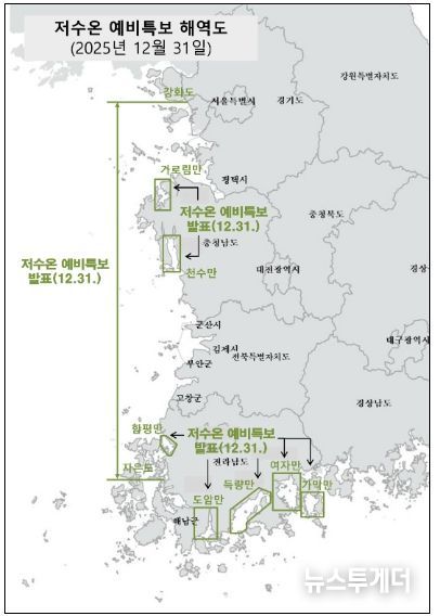저수온 특보 발령 해역