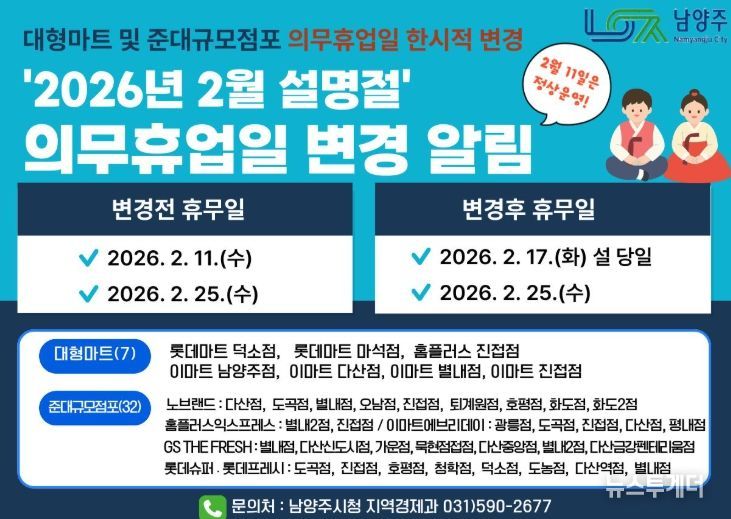 남양주시, 설 명절 맞아 대형마트 의무휴업일 한시적 변경