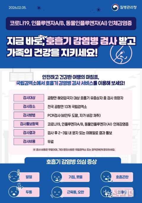 '공항·항만 여행자 호흡기 감염병 검사 서비스' 포스터