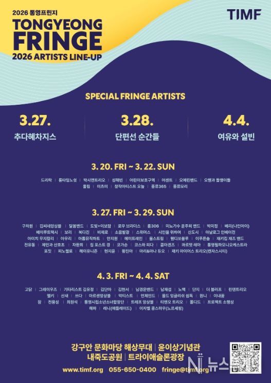 통영프린지 개막 D-2, 검증된 실력파 중심 주요 라인업 및 관람 포인트 공